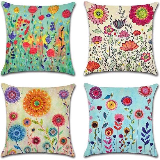 Waterdichte kussenhoezen, 4 stuks, bloemenpatroon, kussenhoes, ademend, voor outdoor, balkon, terras, patio, tuin, boerderijdecoratie, 40 x 40 cm