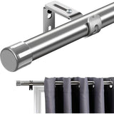Gordijnstangen met kapknoppen, 76-157 cm, zilveren gordijnroede (zilveren eindkappen) met houders, beslagset, raamstangen voor woonkamer en buiten