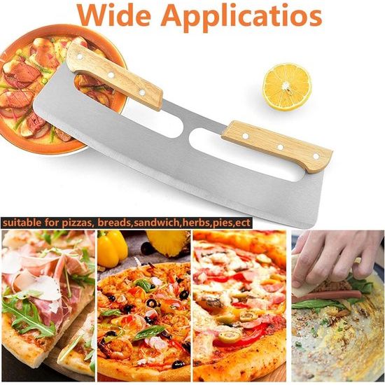 Pizzasnijder, pizzasnijder, roestvrij staal, met houten handvat, pizzasnijder, professionele pizzames, geschikt voor het snijden van pizza's, nougat