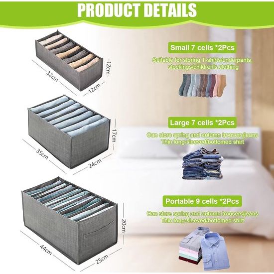 Opbergdozen voor sokken en ondergoed, 46-cellen lade-organizer, opvouwbare dozen, voor het bewaren van sjaals, stropdassen, riemen en andere accessoires (6-delige set)