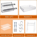 Kruidenrek, organizer, uittrekbare keukenkast, met kastrek, opbergrek 2 etages, voor keuken, flessen, olie, ingrediënten, glazen, koken (zilver, 28 x 23 x 26 cm)