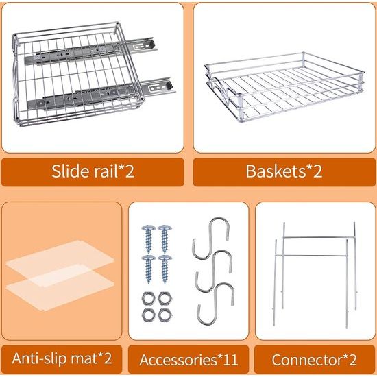 Kruidenrek, organizer, uittrekbare keukenkast, met kastrek, opbergrek 2 etages, voor keuken, flessen, olie, ingrediënten, glazen, koken (zilver, 28 x 23 x 26 cm)