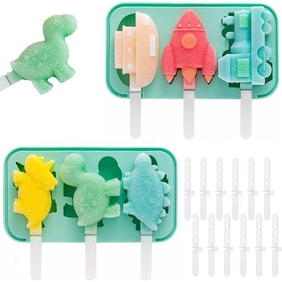 IJslollyvormen 2x3 holte IJslollyvormen met 18 stokjes Food Grade BPA-vrij siliconen Herbruikbaar dinosaurusvoertuigpatroon DIY-ideeën IJslollyvormen voor volwassenen