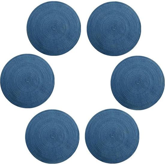 Gevlochten placemats, wasbare placemats, ook als onderzetters, koffiemat, ronde antislip placemats, eettafel, Europese stijl, natuurlijk materiaal, handgeweven stoffen placemat (blauw-30cm-6st.)