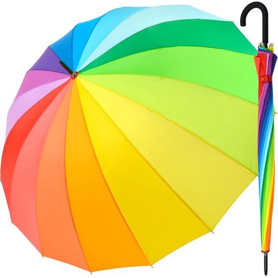 Paraplu XXL Regenboog 129 cm Glasvezel, licht, kleurrijk, groot, Regenboog - ronde haak handvat, paraplu xxl