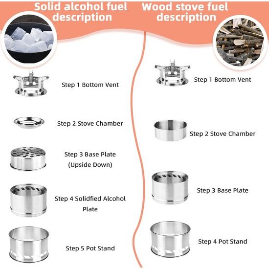 Outdoor kooktoestel, draagbaar kooktoestel, houtkachel draagbaar, campingkooktoestel, outdoor, houtcarburateur, inklapbaar en winddicht, van roestvrij staal, voor camping, barbecue, picknick, outdoor backpacking