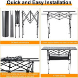 Opvouwbare campingtafel, klaptafel, campingtafel voor 4-6 personen, opvouwbare tuintafel voor buiten met netplank, opbergtas, in hoogte verstelbare klaptafel met oprolbaar tafelblad en draagtas