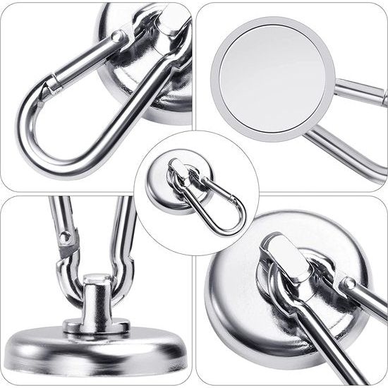 Magneethaken, 8 stuks zilveren magneethaken met veergesp, neodymium magneethaken 32 mm 45 kg (100 lb) magneetkracht sterke magneet met haak, magneethaak extra sterk, cruisehaak om op te hangen