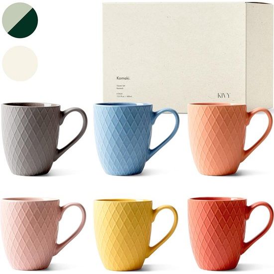 Set van 6 koffiemokken, 400 ml, hoogwaardige mokkenset met groot handvat, set van 6, matte koffiekopjes, moderne keramische mokken, groot voor koffie en thee