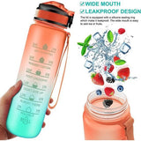 1 liter lekvrije BPA-vrije waterfles met motiverende tijdmarkering en stro om u genoeg water te laten drinken, geschiktheid, openlucht, gymnastiek, sporten, oranje / groen