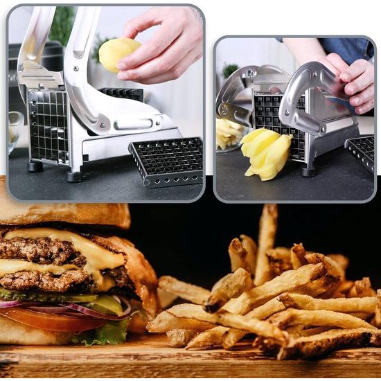 Frietsnijder, frietsnijder, van roestvrij staal, aardappelpers met 2 snijinzetstukken, groente-, kaas- en kaasstifmachine, vaatwasmachinebestendig (roestvrij staal, 1 stuk)