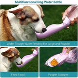 Multifunctionele hondenwaterfles met vuilniszakcontainer en verborgen schop Waterfles Hond Kat Reizen Draagbaar (roze)