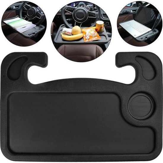 Autostuurbureau, zwarte draagbare stuurwieltafel, multifunctioneel stuurwielbureau, voedselstuurbureau, stuurwielcomputertafel voor de meeste voertuigen stuurwielen, 42 x 28 cm