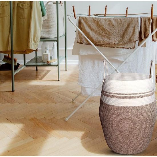 Grote wasmand, katoenen touw, mand voor dekens, kussens in de woonkamer, opbergmand voor speelgoed in de kinderkamer (bruin)