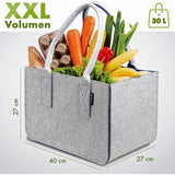 Vilten boodschappentas, grote boodschappentas met handvat, boodschappenmand, opvouwbare brandhouttas voor het opbergen van hout, veelzijdige draagtas ook voor het opbergen van speelgoed, kleur: grijs