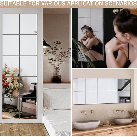 Wandspiegel, zelfklevende glazen spiegel, HD spiegeltegels, zelfklevende deurspiegel, full-body spiegel, zelfklevende spiegel voor muur, woonkamer, slaapkamer, badkamer, hal.