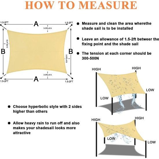 Zonnezeil, 3 x 4 m, rechthoekig, waterdicht, beige, zonnezeil, zonwering, uv-bescherming, windscherm, polyester, zonnezeil, weerbestendig, outdoor, zonnescherm voor terras, tuin, balkon
