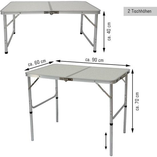 Opklapbare en in de hoogte verstelbare picknicktafel, 90 x 60 x 70 cm, licht, kofferformaat