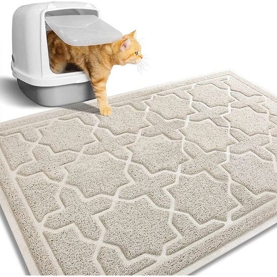 Kattenbakmat, 90 x 60 cm, waterdichte kattenbakmat, antislip kattenbakmat, eenvoudig te reinigen kattenbakmat, beige