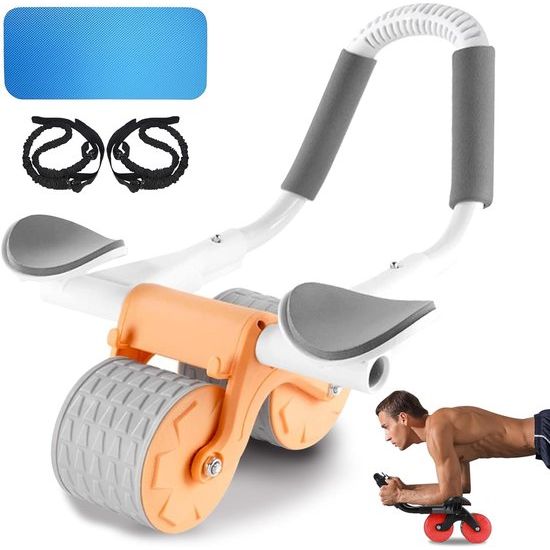 V Automatische rebound buikroller, nieuwe binnenlandse buiktrainer van Roller, buikroller buikspiertrainer met kniemat voor mannen en vrouwen, buikspiertraining dubbele wielen stabieler