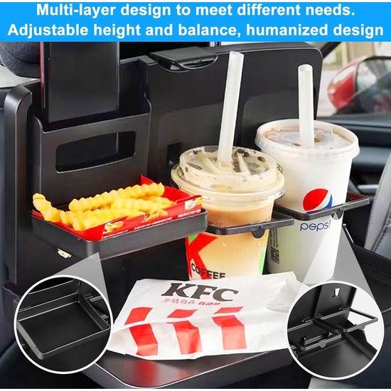 Auto achterbanktafel, autotafel voor achterbank, passagiers, klaptafel voor de achterbank, organizer voor dranken en eten, auto, multifunctionele tafel, inklapbaar, draagbaar, autoachterbank, dienblad