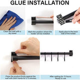 Haaklijst keuken, zelfklevende keukenhakenlijst met 8 beweegbare haken, ruimtebesparende gebruiksvoorwerpenhouder zonder boren, wand-accessoirehanger voor keuken, badkamer, slaapkamer (zwart)