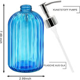 Set van 2 zeepdispensers, glas met pomp, 400 ml vloeibare zeepdispenser voor afwasmiddel, shampoo en lotion, navulbare zeepdispenser voor keuken, badkamer, wasruimte (blauw)