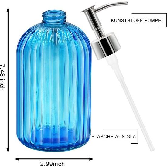 Set van 2 zeepdispensers, glas met pomp, 400 ml vloeibare zeepdispenser voor afwasmiddel, shampoo en lotion, navulbare zeepdispenser voor keuken, badkamer, wasruimte (blauw)