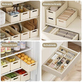 3 stuks uittrekbare opbergdoos, keukenkastorganizer voor kasten, planken, laden, opvouwbare kunststof kledingkast lade, organizer, opbergmand, beige