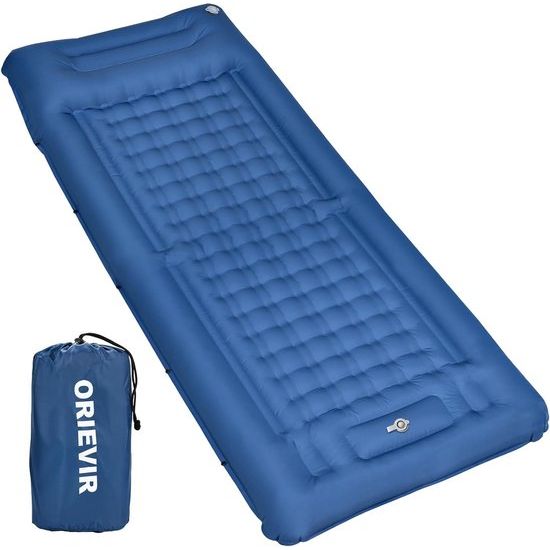 Campingslaapmat, 12 cm verdikte opblaasbare matras met kussen en voetpomp, ultralicht luchtbed, slaapmatten voor wandelen, reizen, dikke buitenslaapmat voor strand, tent,