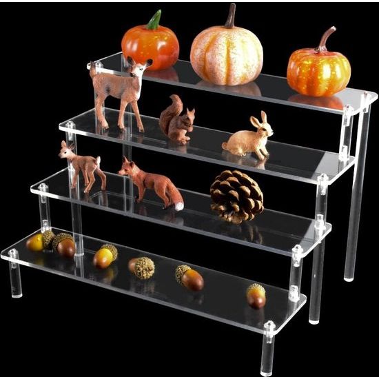 Acryl display standaard, 4 niveaus, acryl display, riser rek, transparante acrylstandaard, trap, acryl display, rek, presentatiestandaard met schroeven voor verzamelobject, figuur, cupcake, dessert