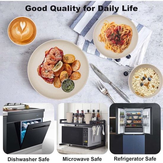 32-delige onbreekbare serviesset voor 8 personen, campingserviesset, kunststof borden en kommen, grill-serveerborden, kommen, kopjes, feestserviesset voor picknick, beige