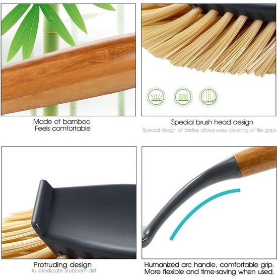 Afwasborstelset, 3-delige bamboeborstel met lange steel, schone schrobborstel voor pannen, potten, gootsteenreiniging