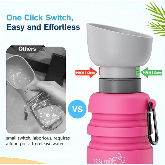 Hondenwaterfles, opvouwbare waterfles Honden voor onderweg, veilig, niet-giftig, waterfles voor huisdieren, geschikt voor hondenreizen buitenshuis, training en andere buitenactiviteiten, roze