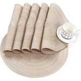 Set van 6 ronde geweven katoenen handgemaakte placemats afveegbare placemats glitter voor vakantiefeest, bruiloft