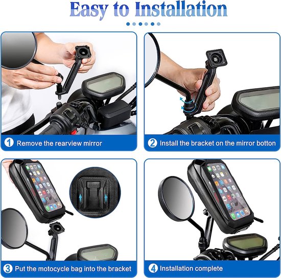 Mobiele Telefoon Houder Waterdichte Motorfiets Mobiele Telefoon Houder Motorfiets Scooter Smartphones Mobiele Telefoon Houder Anti-Shake Mobiele Telefoon Houder Motorfiets Achteruitkijkspiegel Mobiele Telefoon Houder voor Smartphone 6.5 Inch