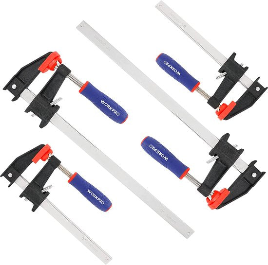 Schroefklemme set 4 stuks steeksleutels, spanwijdte 150 mm/300 mm, spankracht 272 kg, uitlading 80 mm, staal en nylon voor houtbewerking draaien vastzetten van houten werkstukken