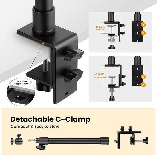 TARION Tafellichtstatief klemstatief 35 - 60 cm instelbaar licht monopod met schroef en extra 360° kogelkop voor fotografie, streaming, video-opnames