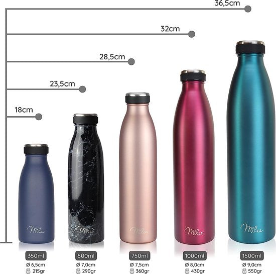 Roestvrijstalen drinkfles 350 ml 500 ml 750 ml 1 l, 1,5 l thermosfles verwerkt waterfles lekvrije isolatiefles dubbelwandig geschikt voor koolzuur - incl. schoonmaakborstel (olijfgroen, 750ml)
