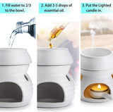 Geurlamp van keramiek met kandelaar, theelichthouder, kalebasse, aromalamp, geurlicht, aromabrander voor geurolie en geurwas, wit