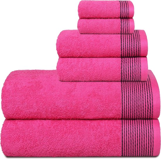 Ultra-zachte set katoenen handdoekenset, met 2 extra grote badhanddoeken 70 x 140 cm, 2 handdoeken 40 x 60 cm en 2 washandjes van 30 x 30 cm, warm roze