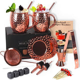 Moscow Mule Bekerset, cocktailkop, cocktailglazen, cadeauset met cocktailonderzetter, cocktailrietjes, maatbeker, whiskystenen (roségoud)