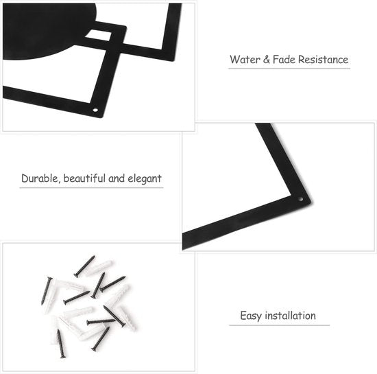 2 stuks metalen wanddecoratie, metaal, geometrische wanddecoratie, zwart metaal, minimalistische wanddecoratie, metaal, verticale abstracte muurkunst voor thuis, woonkamer, slaapkamer (geometrisch)