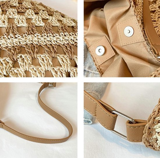Strotas strandtassen voor dames, boho stro-schoudertassen, stro handtas dames basttas zomer mandtassen stro mesh tas voor strand zwembad beroep
