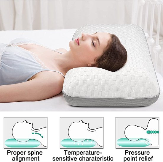 Traagschuim kussen, neksteunkussen, ergonomisch slaapkussen, koel kussen, dubbelzijdig design, wasbare kussenhoes (70 x 40 x 13 cm)