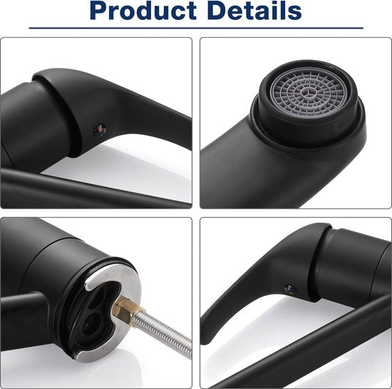 Keukenkraan zwart, keukenkraan 360° draaibaar, ééngreeps keukenmengkraan, aanrechtkraan met keramisch cartouche, koud en warm standen