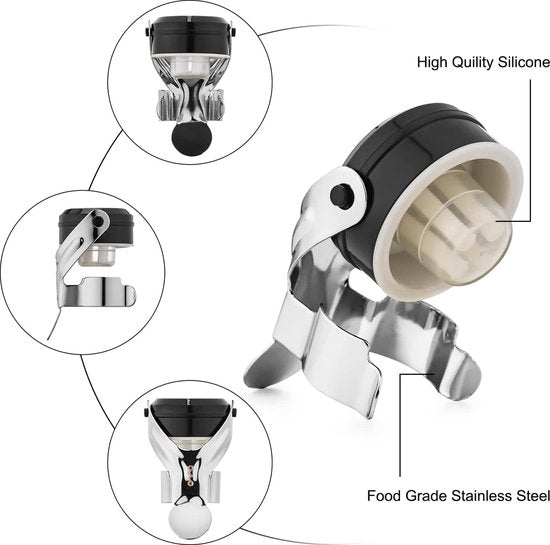 Set van 2 wijnstoppers en champagnestoppers, wijnflesstoppers, champagneflesstoppers, roestvrijstalen champagnekurken voor mousserende wijnen, champagne met siliconen (goud).