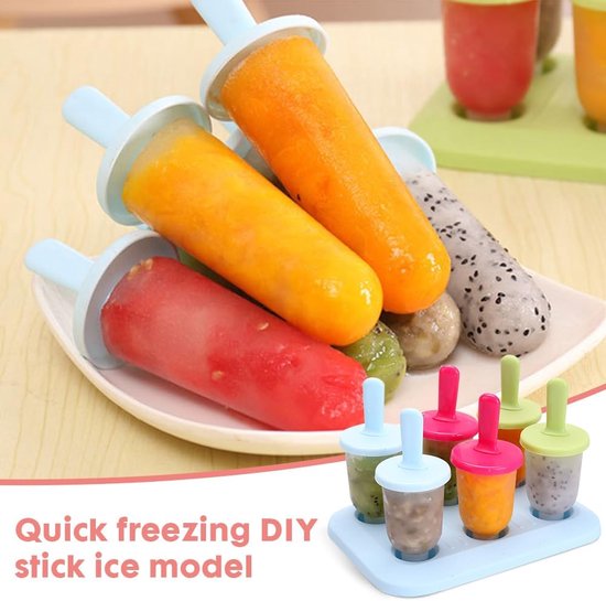 Pak van 12 ijsvormpjes, ijslollyvormpjes, herbruikbare BPA-vrije ijsvormpjes, 6 kleine en 6 grote ijsvormpjes, ijslollyvormpjes set met 12 plastic stokjes