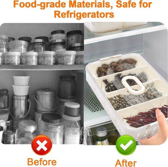 Snackdoos met compartimenten, 2 stuks snackbewaardoos, fruit- en groentebak met 8+4 compartimenten, voedselopslagcontainer voor koelkast en voorraadkast voor snacks, fruit en kruiden.