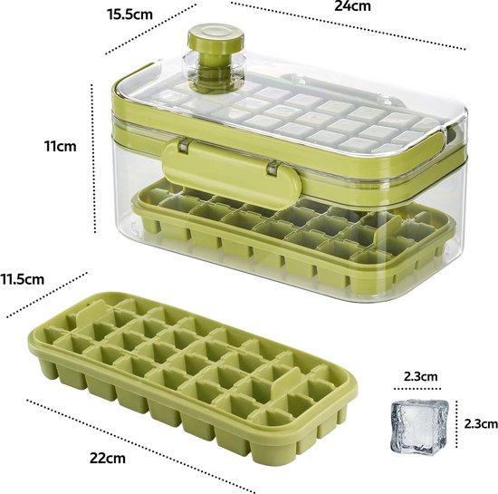 IJsblokjesvorm met deksel en container, 64 stuks, BPA-vrij, eenvoudige vrijgave, ijsblokjeshouder voor cocktail, whisky, thee, koffie